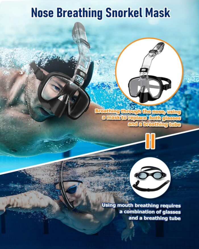 W WSTOO Multifunctional Snorkel Swim Mask That Allows You to Breathe Through Your Nose, 180 Degree Panoramic View, Anti-Fog Anti-Leak Snorkeling Gear for Adults, Best Gift for Summer Holiday Travelers - Image 3