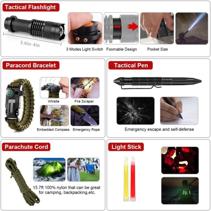 Survival Kits,222 PCS Emergency Survival Gear First Aid Kits with Molle System Compatible Bag Outdoor Camping Gear Emergency Kits for Hunting,Hiking,Fishing, Gifts for Men Women - Image 5