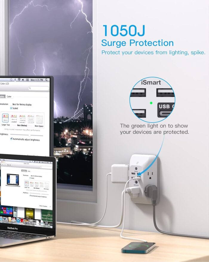 Outlet Extender with Night Light, HANYCONY Multi Plug Outlet, USB Wall Charger Surge Protector 4 USB Ports(1 USB C), Power Strip Electrical Outlet Splitter Expander for Home Office Dorm Room, ETL - Image 6