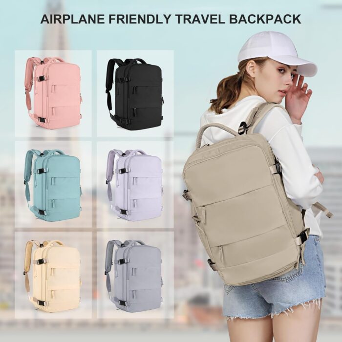 coowoz Large Travel Backpack For Women Men,Carry On Backpack Flight Approved,Hiking Backpack Waterproof Outdoor Rucksack Casual Daypack Fit 15.6 Inch Laptop Shoes Compartment (Khaki-L) - Image 8