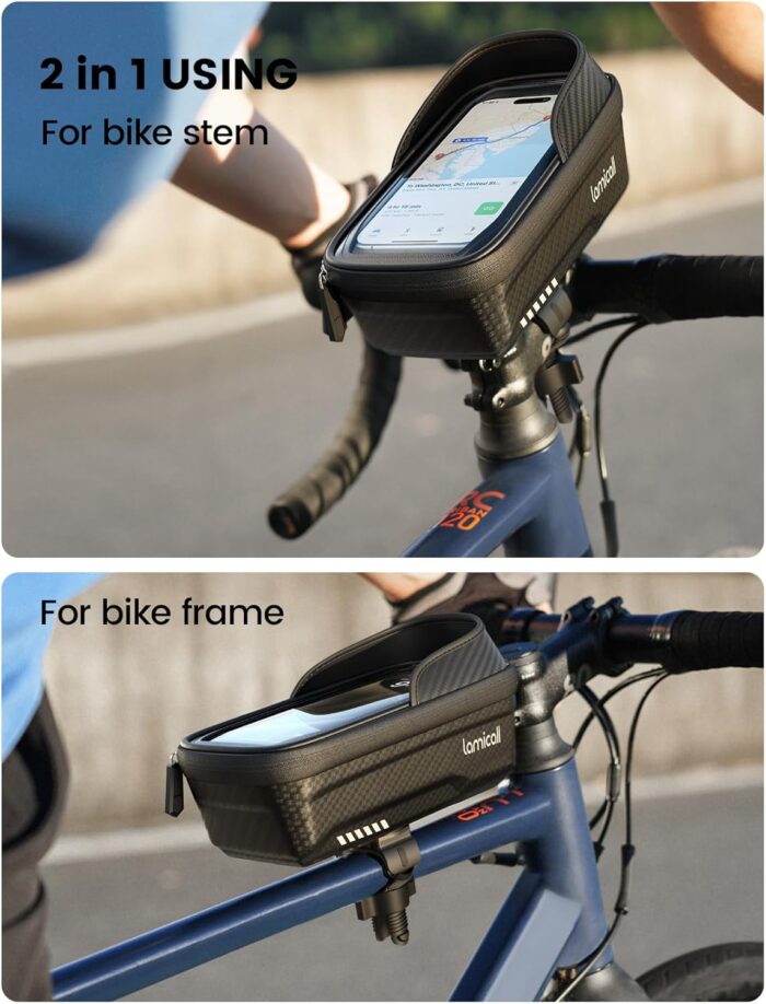 Lamicall Bike Frame Bag Waterproof - [1s Release] [2 in 1] Bike Phone Bag, Bike Phone Holder Mount, Bicycle Top Tube Bag, Cycling Pouch with Rain Cover, Bike Accessories for Phones Under 7" - Image 3