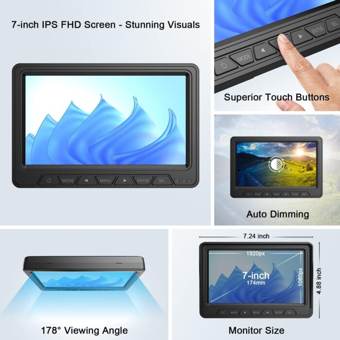 Fookoo HD 1080P Wireless RV Backup Camera System for Furrion Pre-Wired RV Truck Trailer, 7" IPS Monitor & 1 Rear View Camera, IR Night Vision Recording IP69 Waterproof Plug and Play - DW7Y5 - Image 4