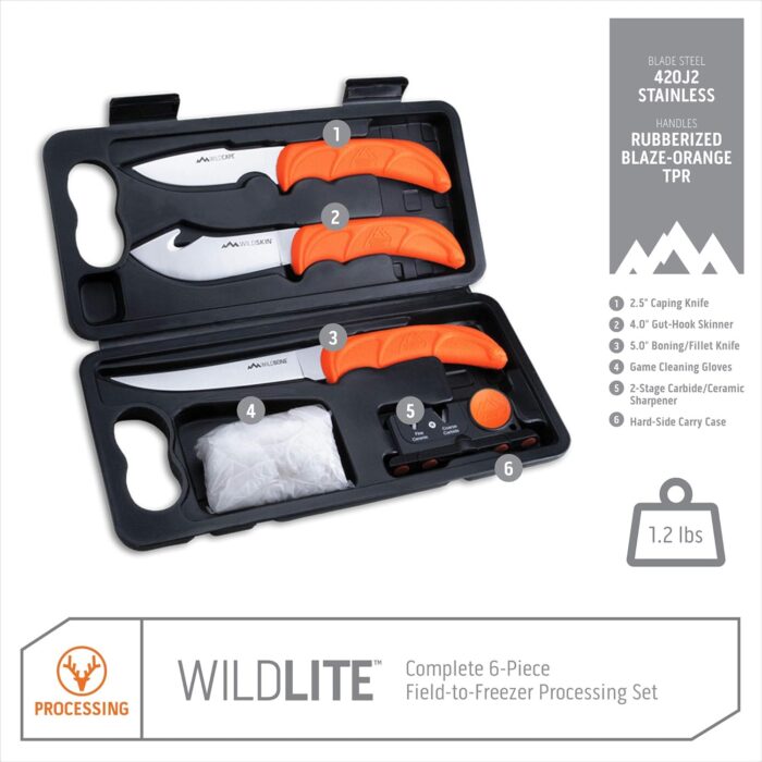 Outdoor Edge WildLite - 6-Piece Field to Freezer Hunting & Game Processing Knife Set with Gut Hook Blade, Caping Knife - Hunting Knives for Gutting Deer with Case - Deer & Elk Accessories - Image 2