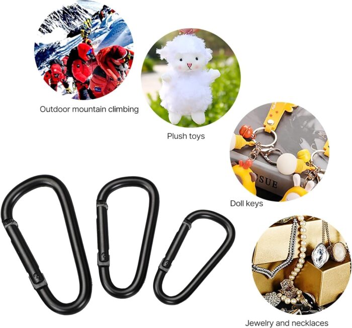 4Pcs Black Small Carabiner Clips Aluminum Alloy Spring Snap Hooks Mountaineering Buckle Outdoor Camping D Rings Clip Hook D Rings Clip Hook Mini Keychain Carabiner Outdoor Gear Accessories - Image 3