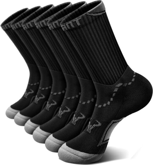 BULLIANT Men Athletic Socks, Compression Sports Crew Socks Cushioned For Men Outdoor Running Hiking-Arch Compression Support