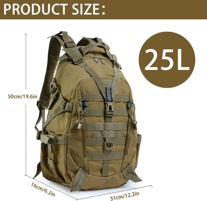 aiGear Tactical Backpack for Men, 25L Military Backpack, 3-Day Bug Out Bag for Camping Hiking Hunting with Molle System Army Daypack (25L Khaki) - Image 2