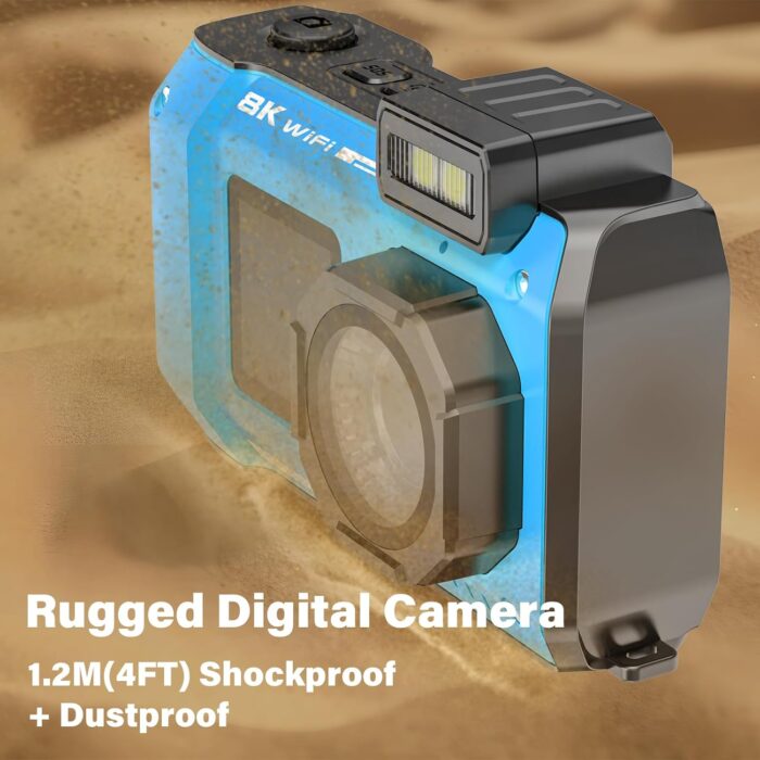 8K UHD 70MP WiFi Digital Camera with 64GB Card Rugged Waterproof Dustproof Shockproof Dual-Screen Selfie 33FT Underwater Camera for Snorkeling Autofocus Point and Shoot Digital Camera (Blue) - Image 4