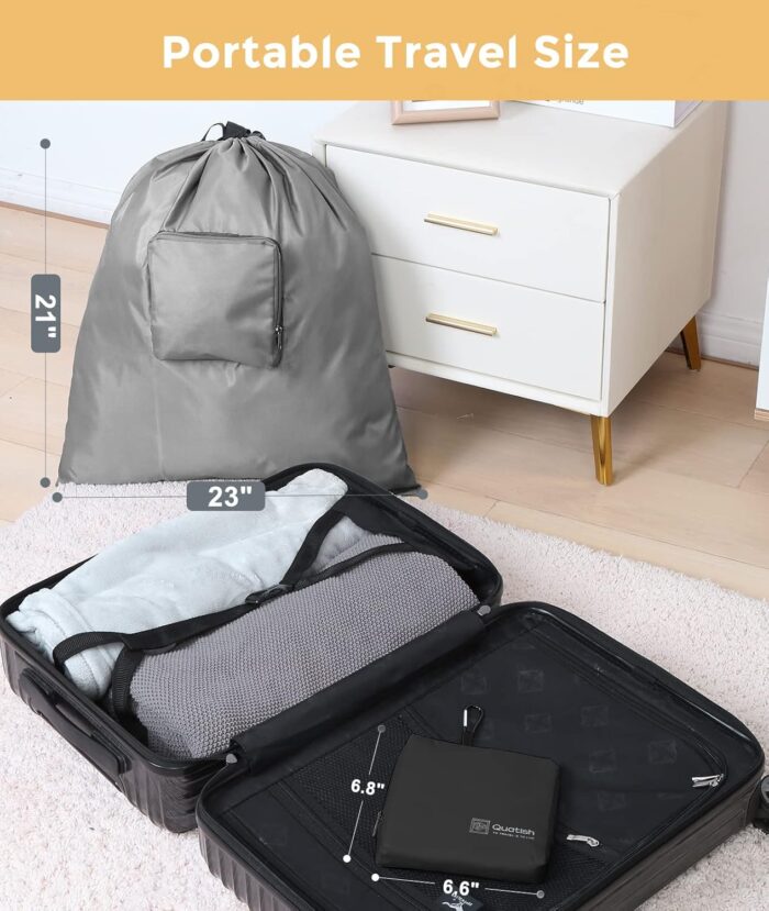 Travel Laundry bags, 2 Pack Dirty Laundry Travel Bag, Foldable Dirty Clothes Bag for Traveling, Washable and Small Laundry Bag with Handles for Suitcase, Gym, Camping, Black+Grey - Image 2