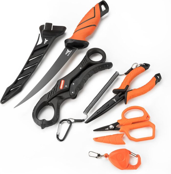 KastKing SteelStream 6pc Fishing Tool Kit - Corrosion Resistant Fishing Pliers with Lanyard, Fillet Knife, Floating Fish Lip Gripper, Fishing Braid Scissors, Tool Retractor, Fishing Gifts for Men - Image 8