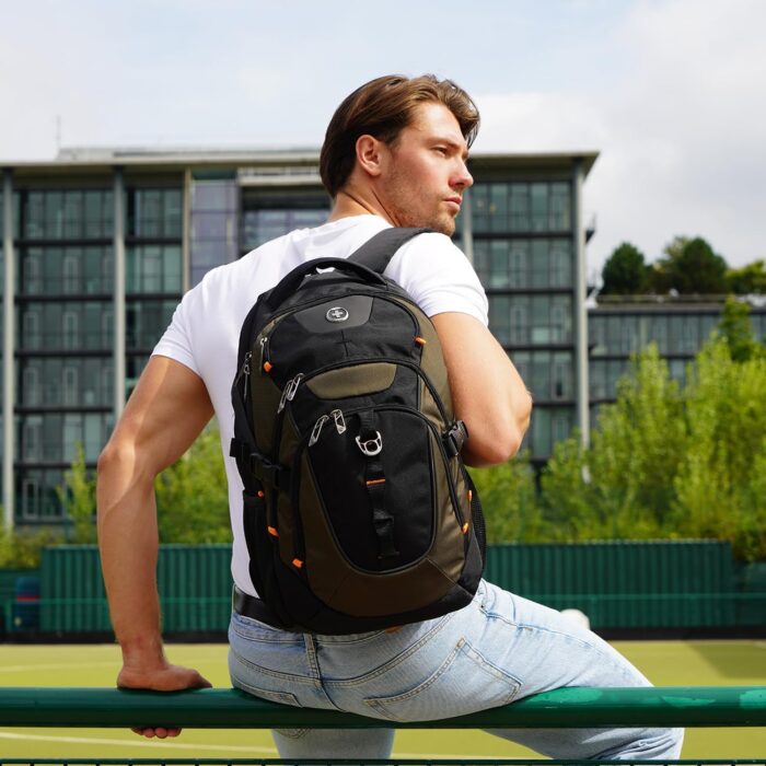 Swissdigital Design Business Laptop Backpack with Smart USB Charging Port, Travel Backpack Fits 15.6 inches Laptops, Water Repellent College Backpack for Men Women, Olive/Black | SD803-26 - Image 8