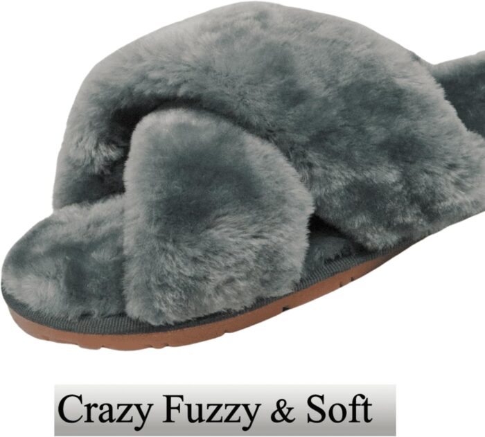 Crazy Lady Women's Fuzzy Fluffy House Slippers Cute Plush Memory Foam Shoes Cross Band Indoor Outdoor Open Toe Sandals - Image 6