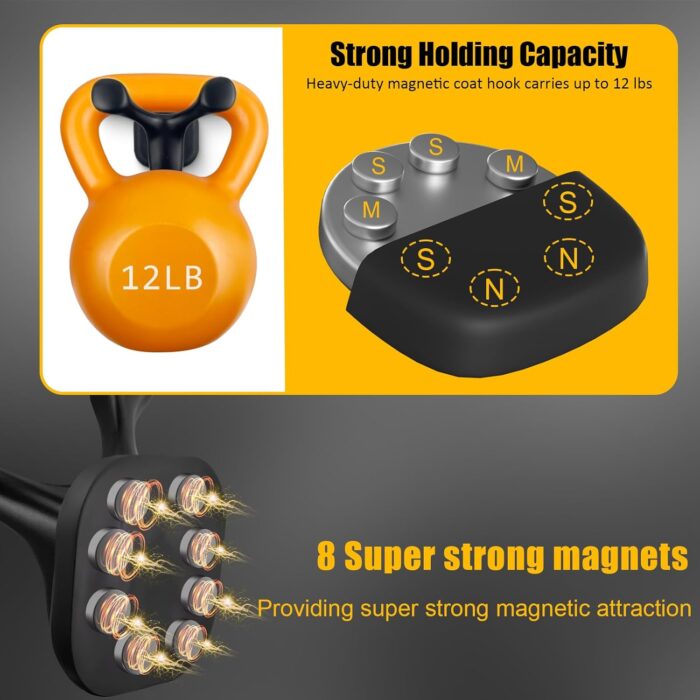 2 Pack Heavy Duty Magnetic Hooks for Coats, Hats,Tools,Powerful Magnet Rubber Coated Hangers Hook for All Metal Surface Wall, Versatile Organization for Home, Office, Garage, Cruise, RV, Boating - Image 3