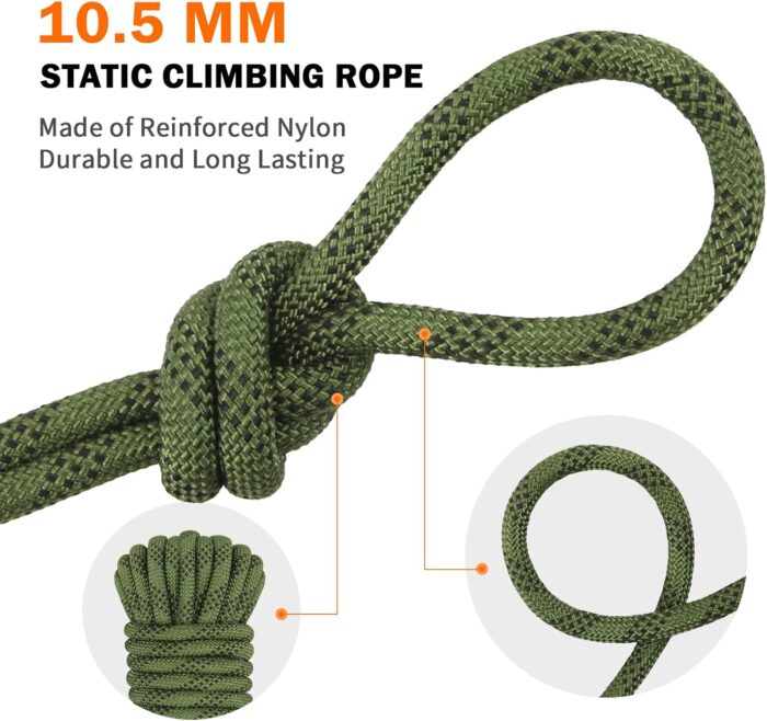 AOLEBA 10.5 mm Static Climbing Rope 10M(32ft) 20M(64ft) 30M(96ft) 50M(160ft) 70M(230ft) Outdoor Rock Climbing Rope, Escape Rope Ice Climbing Equipment Fire Rescue Parachute Rope - Image 7
