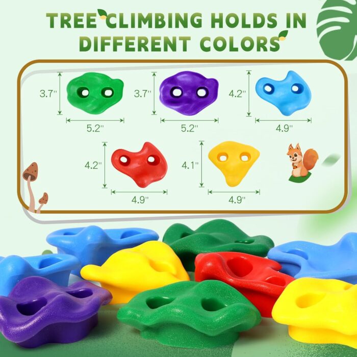 TOPNEW 12 Ninja Tree Climbing Holds for Kids Climber, Adult Climbing Rocks with 6 Ratchet Straps for Outdoor Ninja Warrior Obstacle Course Training - Image 4