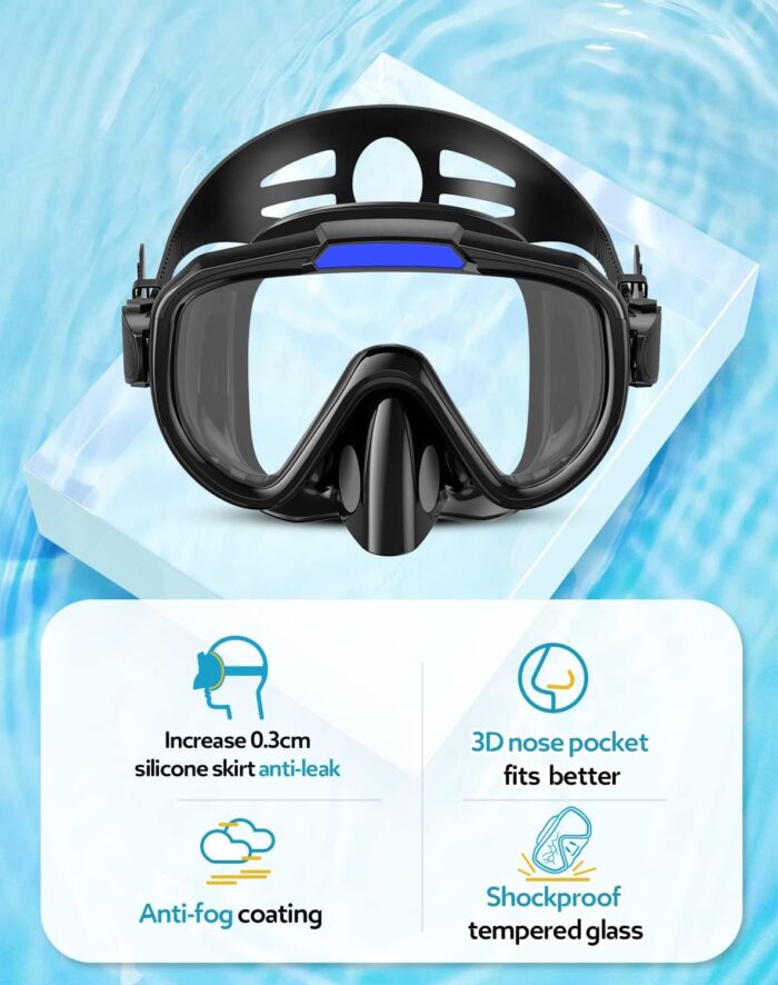 Snorkel Set with Fins for Adults, Snorkeling Gear for Adults Men and Women, Snorkle, Mask Set Adults Dry Top Snorkel Mask Combo Set with Travel Bag for Snorkeling, Diving, Swimming - Image 2