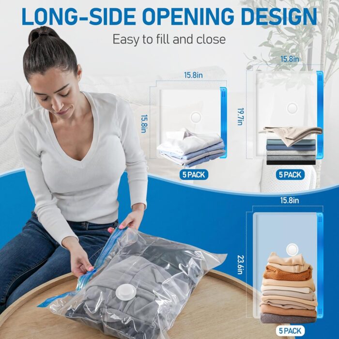 VMstr 15 Pack Travel Vacuum Storage Bags with USB Pump, Vacuum Packing Seal for Luggage and Suitcase, Space Saver for Clothes and Clothing Travel - Image 4