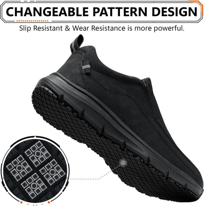 Non Slip Work Shoes for Men Women Waterproof Slip Resistant Chef Kitchen Restaurant Food Service Nursing Slip on Leather Loafers Lightweight Walking Sneakers - Image 4