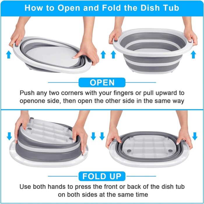 2 Pack Collapsible Wash Basin for Baby Bottles, 2 Gal Portable Sink Basin Cutting Board for RV Home Kitchen, Foldable Dish Pan Ice Beverage Tubs Cleaning Supplies for Outdoor Camping Veggies Washing - Image 6