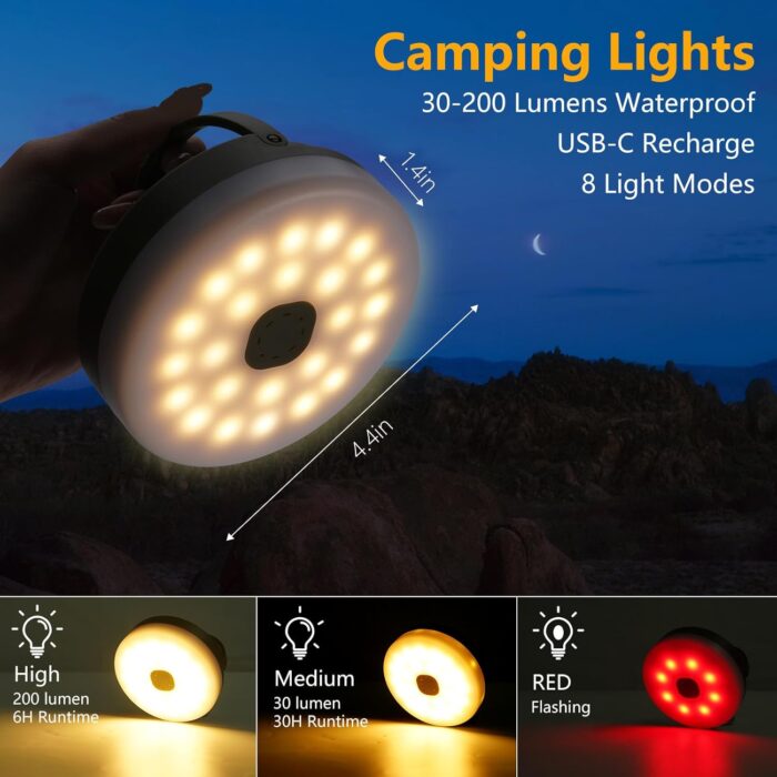 GHORA Camping String Light,32.8FT Rechargeable LED Lights with 8 Modes, Waterproof Portable Outdoor Tent Lights for Patio Garden Party Decor, Hanging Lanterns for Canopy Backyard Campground - Image 3