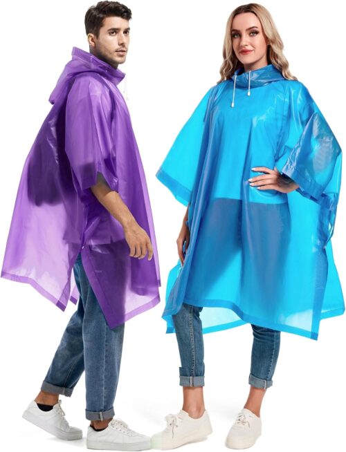 2 Pack Rain Ponchos for Adults Reusable - Raincoats Survival Emergency Heavy Duty Rain Coat with Drawstring Hood
