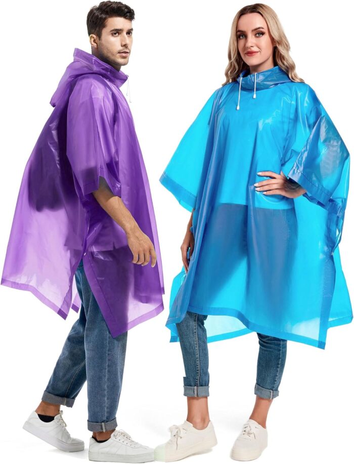 2 Pack Rain Ponchos for Adults Reusable - Raincoats Survival Emergency Heavy Duty Rain Coat with Drawstring Hood