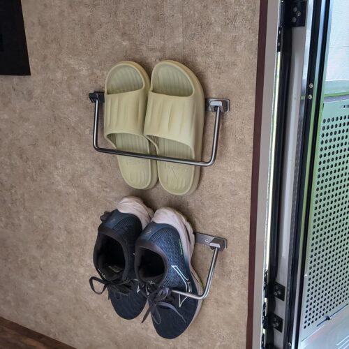 Safoner Foldable RV Shoe Rack- Aluminum Camper Shoe Organizer, Wall-Mounted Shelf, Efficient Holder and Storage Rack for Various Shoes, Essential Travel Trailer Organization Accessories- 2 Packs