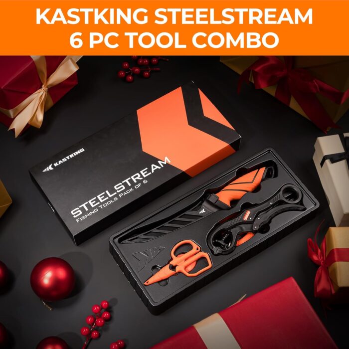 KastKing SteelStream 6pc Fishing Tool Kit - Corrosion Resistant Fishing Pliers with Lanyard, Fillet Knife, Floating Fish Lip Gripper, Fishing Braid Scissors, Tool Retractor, Fishing Gifts for Men - Image 2