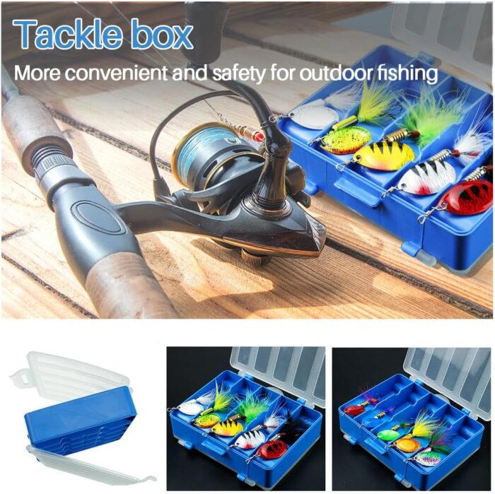 FouceClaus 10pcs Spinner Lures Baits with Tackle Box, Bass Trout Salmon Hard Metal Rooster Tail Fishing Lures Kit - Image 3