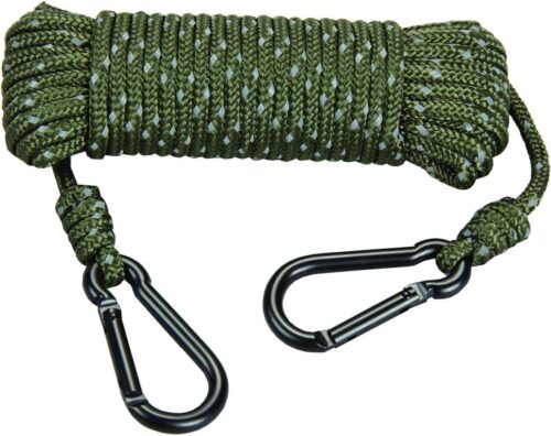 Hunters Specialties 30ft Heavy Duty Reflective Treestand Rope - Hunting Large-Diameter Rope with 2 Carabiner Clips