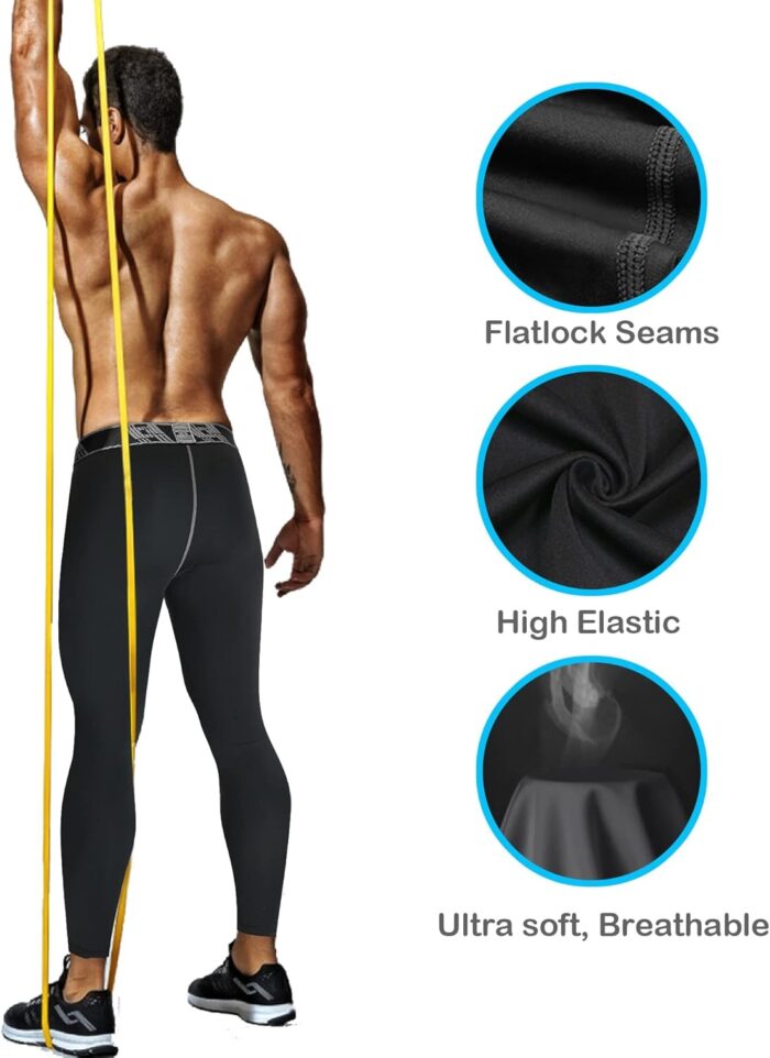 4 Pack Compression Pants Tights Leggings Men, Winter Baselayer for Running Workout Sports Yoga - Image 3