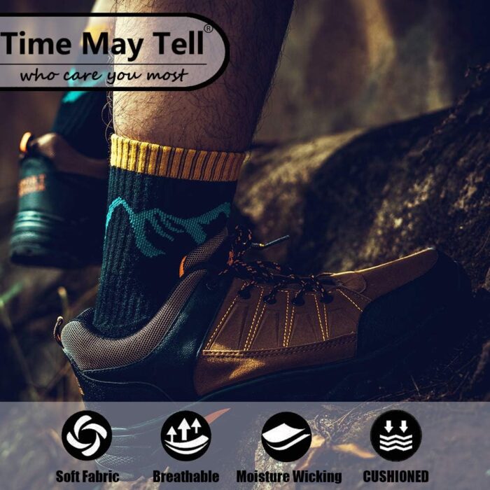 Time May Tell Mens Hiking Socks Moisture Wicking Cushion Crew Socks for Terkking,Outdoor Sports,Performance 2/4 Pack - Image 3