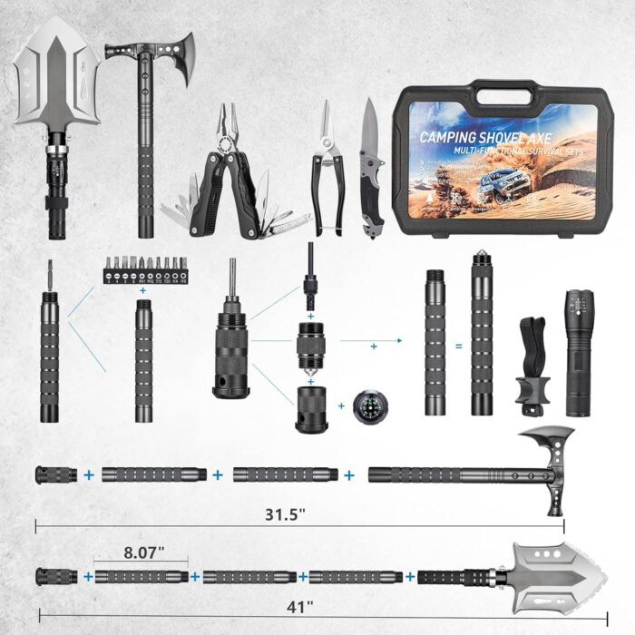 Camping Shovel Axe Outdoor Survival Shovel Set with High Carbon Steel Camping Gear for Men Outdoor Caming Hiking Backpacking Emergency - Image 5