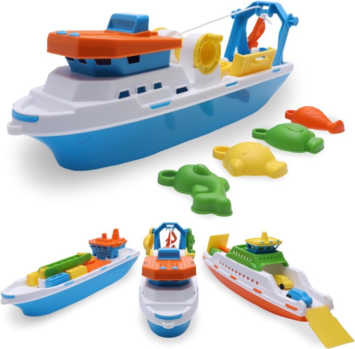 Toyland® 40cm (16") Colourful Fishing Boat with Moveable Doors, Fishing Hook & 4 Plastic Fish - Kids Floating Water Toy - Pool & Bathtime Toys - 3 Years+ - Image 8