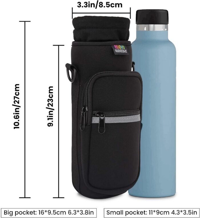 Nuovoware Water Bottle Carrier Bag,25oz/40oz/64oz Bottle Pouch Holder,Adjustable Shoulder Hand Strap 2 Pocket Sling Neoprene Sleeve Sports Accessories for Hiking Travelling Camping - Image 3