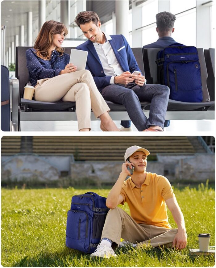 ECOHUB 17" Small Travel Backpack, United Airlines Personal Item Bag 17x10x9 with 16 Pockets, Water Resistant Rucksacks Fit 15.6" Laptop, AirTag Pocket, Lightweight Casual Daypack, 25L, Blue - Image 7