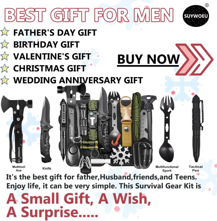 Gifts for Men Dad Husband Fathers Day, Survival Gear and Equipment kit 21 in 1, Professional Cool Gadgets Stuff Tactical Tool, Gift Ideas for Him Son Daughter Emergency Hunting Outdoors Camping Hiking - Image 7
