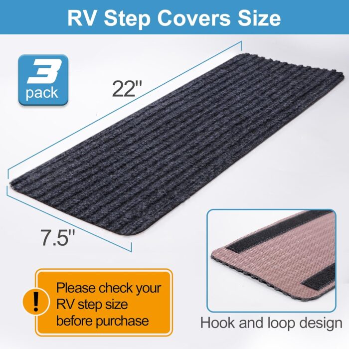 RV Step Covers Camper Stair Covers Must Haves RV Accessories, Non Slip Camper Step Covers, RV Step Rug, Waterproof Essential RV Step Carpet for Trailer Outside Steps, 3 Pack 22" x 7.5" - Image 6