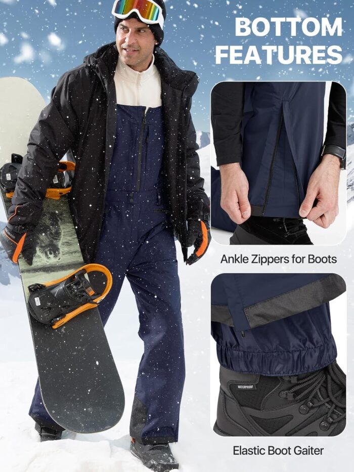 FREE SOLDIER Men's Insulated Waterproof Snow Bibs Ski Overalls - Image 5