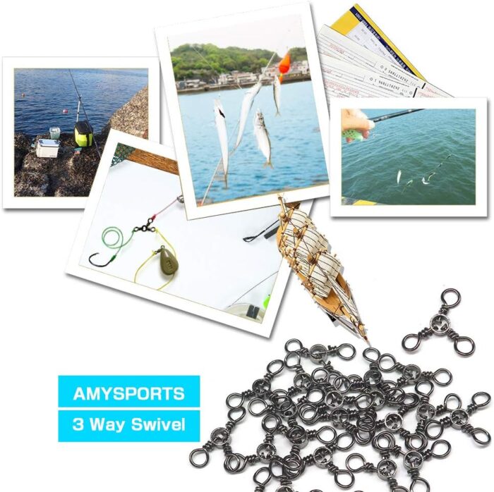 AMYSPORTS Fishing Connector Fish Swivels Tackle 3 Way Fishing Swivel Saltwater Freshwater Fishing Tackle Accessories Crossline Trolling Line Lure Connector - Image 6