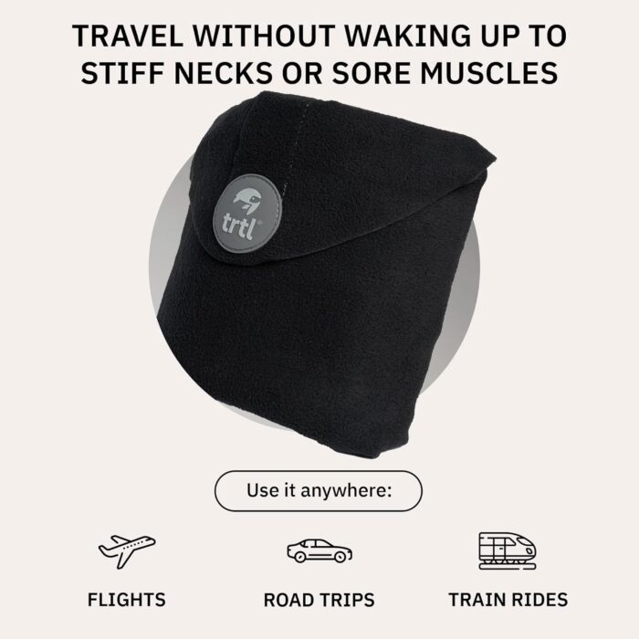 trtl Travel and Airplane Pillow - Real Sleeping Experience on Long Flights - Neck and Shoulder Support - Super-Soft, Lightweight, Easy-to-Carry, and Machine-Washable Flight Pillow - Black - Image 3