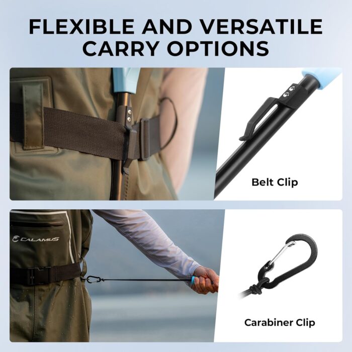 Calamus Triangle Fishing Net, Foldable, Lightweight & Strong Landing Net with Non-Slip Elastomer Handle, Built-in Elastic Lanyard and Belt Clip, Fishing Gear - Gift for Men - Image 3