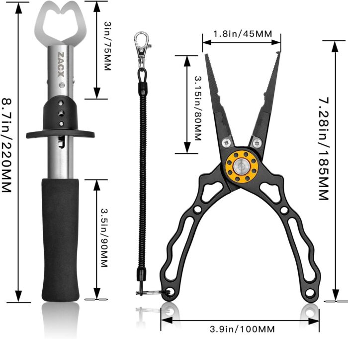ZACX Fish Lip Gripper Pliers - Upgraded Muti-Function Hook Remover and Split Ring Pliers for Fly Fishing, Ice Fishing, Fishing Gear - Gift for Men (Package B) - Image 5