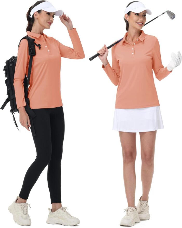 MAGCOMSEN Women's Polo Shirts Long Sleeve Golf T Shirt Quick Dry UPF 50+ Sun Protection Lightweight Athletic Tennis Shirts - Image 6