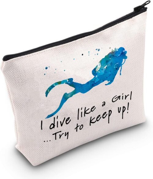 POFULL Scuba Diving Girl Gift I Dive Like A Girl Try To Keep Up Cosmetic Bag scuba lover Gift (I dive like a Girl bag)