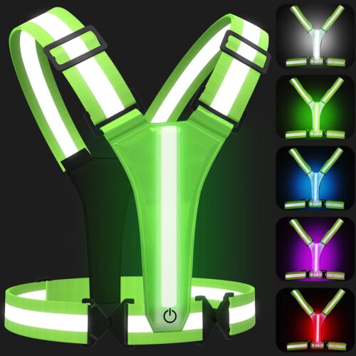 LED Reflective Vest Running Gear, 5 Colors Lights Up Running Vest Rechargeable for Night Walking Running Cycling Jogging, Adjustable Size for Men Women Kids