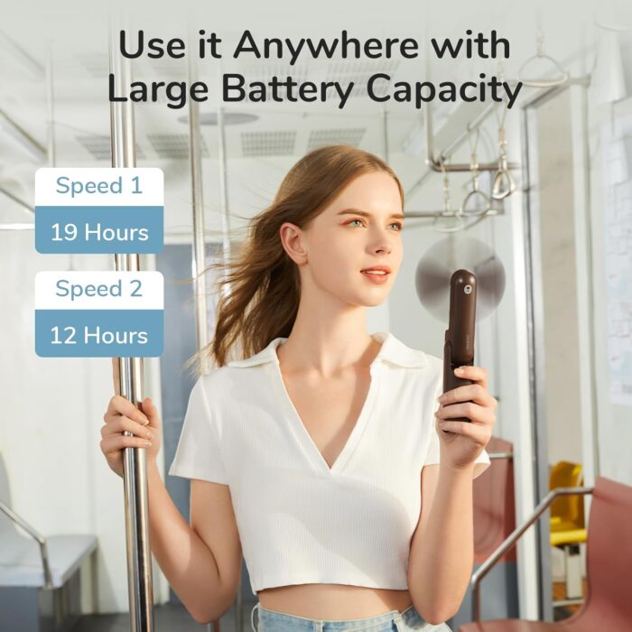 JISULIFE Handheld Mini Fan, 3 IN 1 USB Rechargeable Portable Fan [12-19 Working Hours] with Power Bank, Flashlight, Pocket Design for Travel/Summer/Concerts/Lash, Gifts for Women (Brown) - Image 3