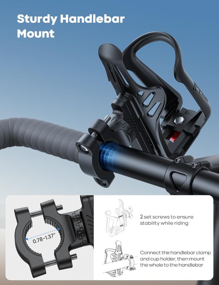 Lamicall Bike Water Bottle Holder - [for 2-2.75" Diameter Bottles] [for Handlebar & Frame] Motorcycle Cup Holder, Bicycle Drink Cage with Screw Tool, Fit Standard and Smaller Size Bottles - Image 6