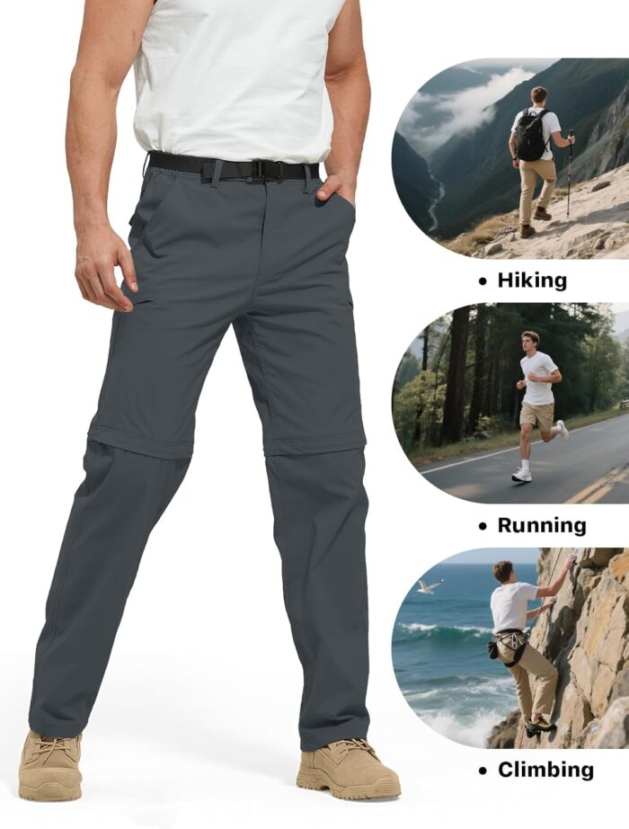 FREE SOLDIER Men's Outdoor Convertible Hiking Pants with Belt Lightweight Quick Dry Tactical Cargo Pants Nylon Spandex - Image 6