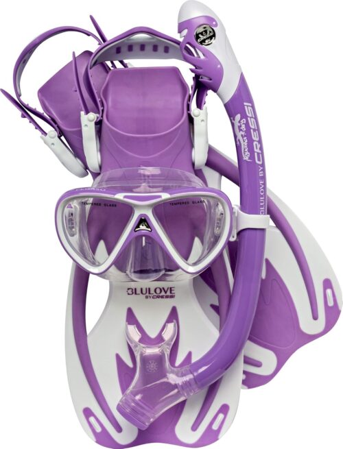 Cressi Junior Snorkeling Kit for Young Aged 3 to 10 - Mask + Dry Snorkel + Adjustable Fins + Net Bag - Lightweight Colorful Equipment - Rocks Pro Dry Set