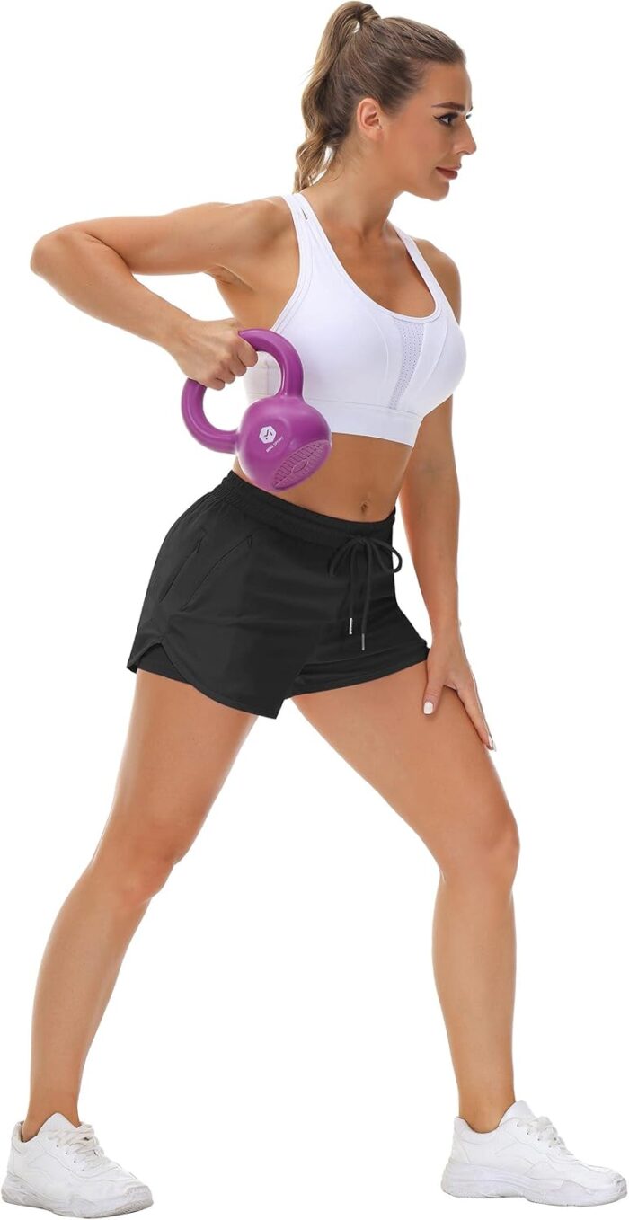 Women's Running Shorts with Liner 3 Zipper Pockets Elastic Workout Athletic Gym Yoga Shorts - Image 7